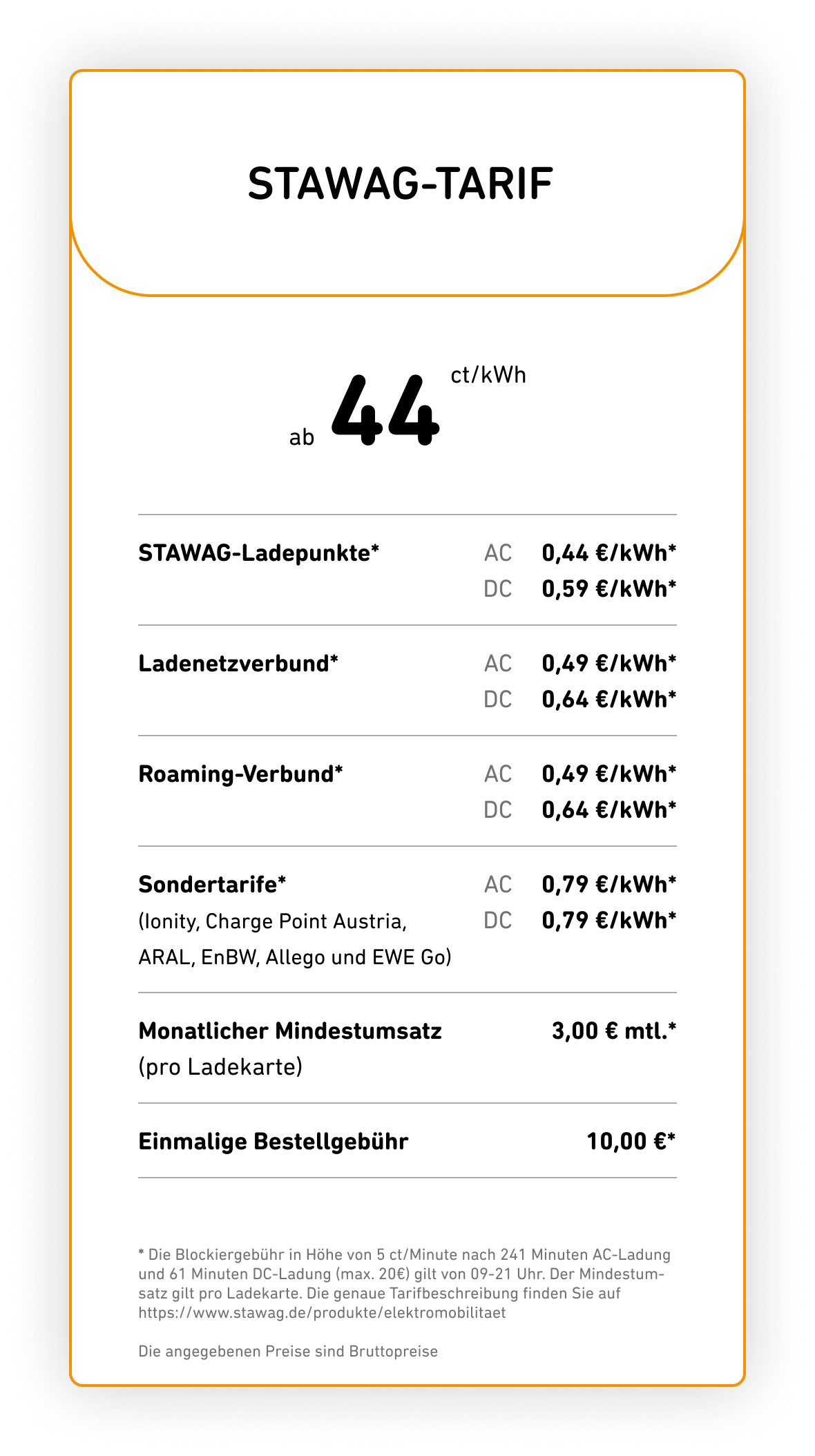 Tarifübersicht Unterwegs Laden Stawag-Tarif