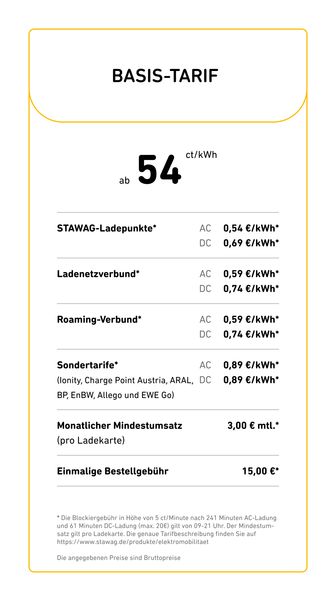 Tarifübersicht Unterwegs Laden Stawag-Tarif
